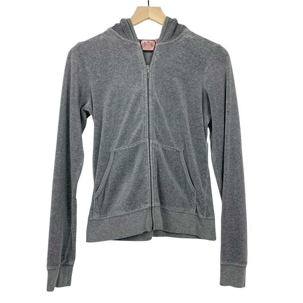 Juicy Couture Gray Velour Zip Up Hoodie Sweater Jacket Youth Girls L Women's S